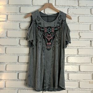 Boho women’s cold shoulder gray loose blouse